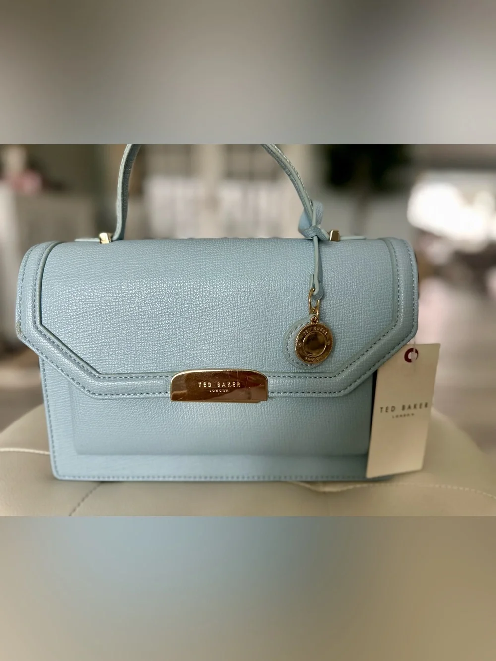 Ted Baker Light Blue Top-Handle Satchel with Gold Hardware